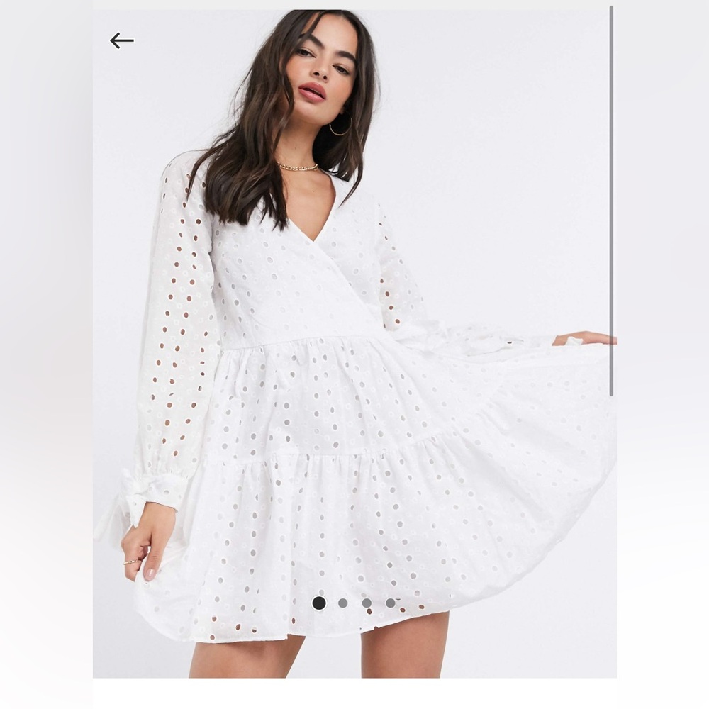 ASOS DESIGN tiered trapeze wrap mini dress in broderie in white | ASOS